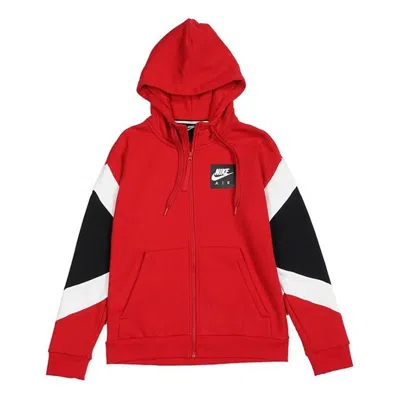 NIKE Nike Air Hood Fz Flc Logo Printing Contrasting Colors Sports hooded Fleece Lined Jacket Red