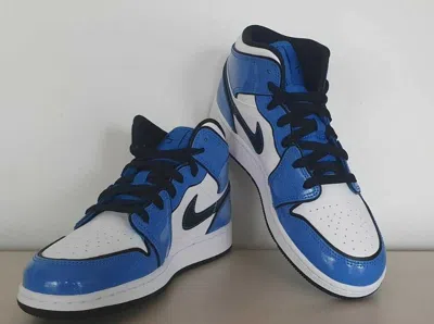 NIKE NIKE AIR JORDAN 1 MID SIGNAL BLUE GS FRAUEN BLAU SNEAKER SCHUHE ECHTHEITSPRÜFUNG
