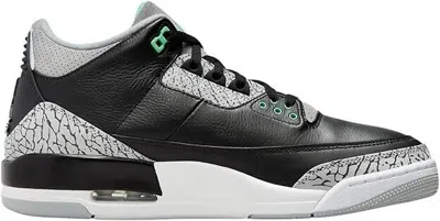 NIKE NIKE AIR JORDAN 3 RETRO MENS SHOES SIZE-10.5, BLACK/GREEN GLOW-WOLF GREY