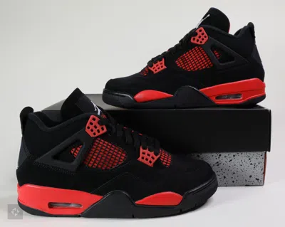 NIKE NIKE AIR JORDAN 4 RETRO RED THUNDER 2022 BLACK SHOES MEN'S SIZE 7.5 (CT8527-016)