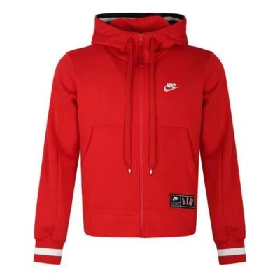 NIKE Nike Alphabet hooded Zipper Fleece Jacket Red