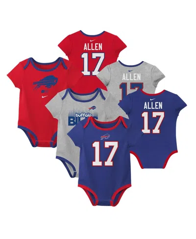 NIKE BIG BOYS AND GIRLS JOSH ALLEN BUFFALO BILLS NAME NUMBER 3-PACK BODYSUIT SET