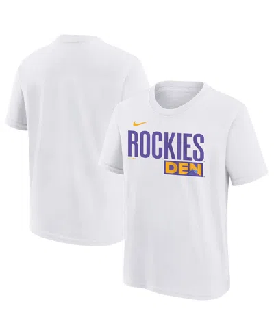 NIKE BIG BOYS AND GIRLS WHITE COLORADO ROCKIES 2025 CITY CONNECT WORDMARK T-SHIRT