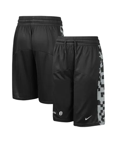 NIKE BIG BOYS NIKE BLACK BROOKLYN NETS COURTSIDE STARTING FIVE TEAM SHORTS