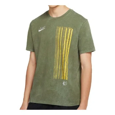 NIKE Nike Dri-FIT KD Retro Washed Embroidered Logo Sports Short Sleeve Green Army green