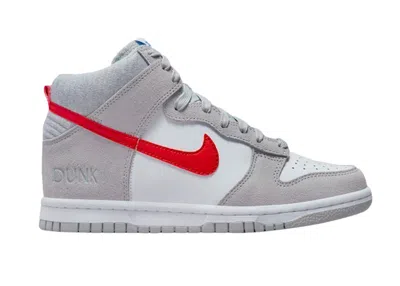 NIKE DUNK HIGH ATHLETIC CLUB GREY RED SNEAKERS IN LIGHT SMOKE GREY/WHITE