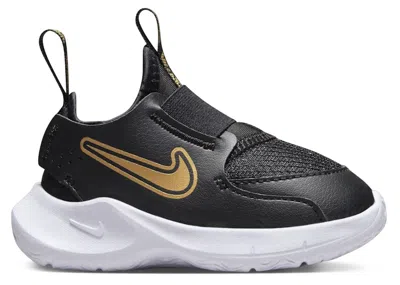 NIKE FLEX RUNNER 3 SNEAKERS IN BLACK/WHITE/METALLIC GOLD