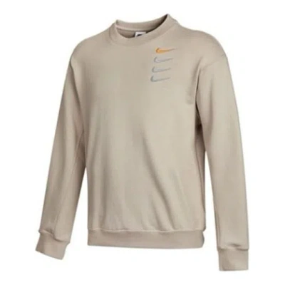 NIKE Nike French Terry Swoosh Embroidered Round Neck Sports Pullover Couple Style light grey