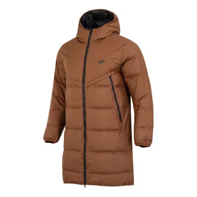 NIKE Nike hooded puffer long coat 'Brown'