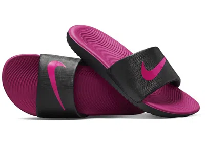 NIKE KAWA SLIDE SNEAKERS IN BLACK/VIVID PINK