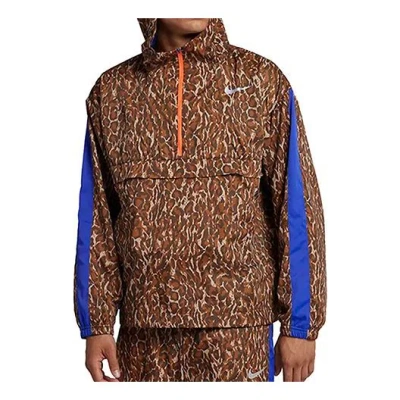 NIKE Nike Leopard print hooded track Jacket Brown