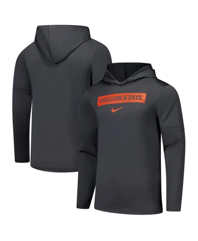 NIKE MEN'S ANTHRACITE OREGON STATE BEAVERS 2024 SIDELINE PERFORMANCE LONG SLEEVE HOODIE TOP