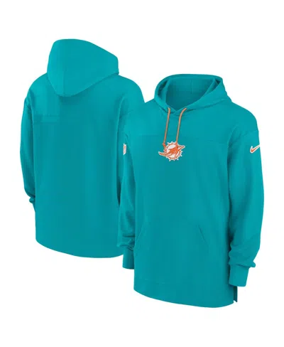 NIKE MEN'S AQUA MIAMI DOLPHINS SIDELINE JERSEY PERFORMANCE PULLOVER HOODIE