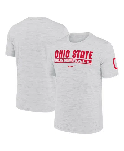 NIKE MEN'S ASH OHIO STATE BUCKEYES VELOCITY BASEBALL WORDMARK STACK PERFORMANCE T-SHIRT