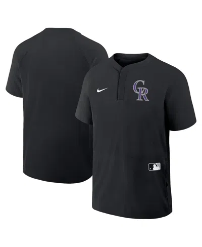 NIKE MEN'S BLACK COLORADO ROCKIES AUTHENTIC COLLECTION RAGLAN SHORT SLEEVE WINDSHIRT