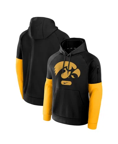 NIKE MEN'S BLACK IOWA HAWKEYES FITNESS PERFORMANCE PULLOVER HOODIE