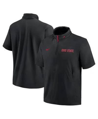 NIKE MEN'S BLACK OHIO STATE BUCKEYES 2024 SIDELINE COACH SHORT SLEEVE HALF-ZIP HOODIE JACKET