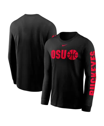 NIKE MEN'S BLACK OHIO STATE BUCKEYES BASKETBALL ICON TWO-HIT LONG SLEEVE T-SHIRT