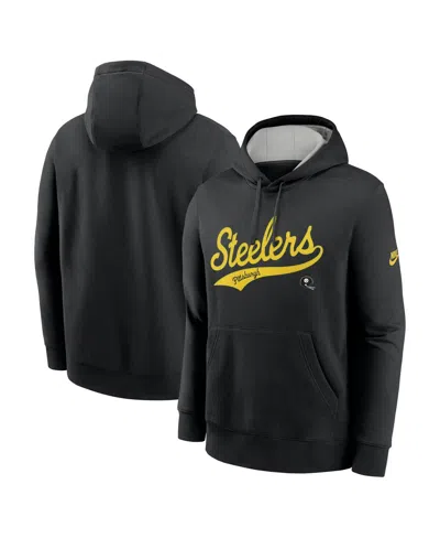NIKE MEN'S BLACK PITTSBURGH STEELERS REWIND CLUB LOGO PULLOVER HOODIE