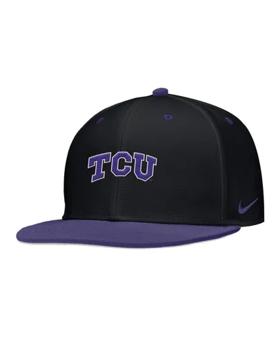 NIKE MEN'S BLACK TCU HORNED FROGS ON-FIELD BASEBALL PERFORMANCE FITTED HAT