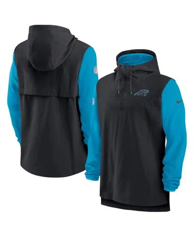 NIKE MEN'S BLACK/BLUE CAROLINA PANTHERS SIDELINE PLAYER QUARTER-ZIP HOODIE