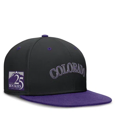 NIKE MEN'S BLACK/PURPLE COLORADO ROCKIES 25TH ANNIVERSARY TRUE PRIMETIME TWO-TONE PERFORMANCE FITTED HAT