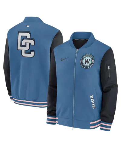 NIKE MEN'S BLUE WASHINGTON NATIONALS 2025 CITY CONNECT AUTHENTIC COLLECTION FULL-ZIP DUGOUT BOMBER JACKET