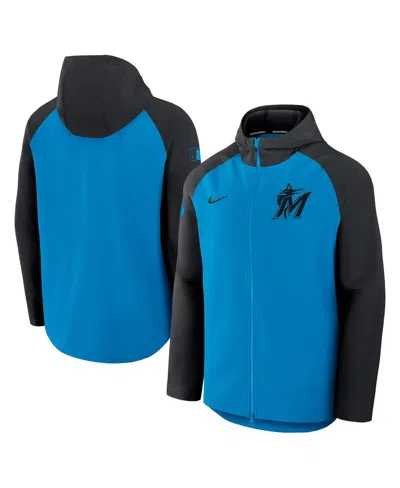 NIKE MEN'S BLUE/BLACK MIAMI MARLINS AUTHENTIC COLLECTION RAGLAN PERFORMANCE FULL-ZIP JACKET