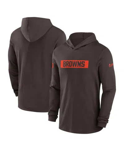 NIKE MEN'S BROWN CLEVELAND BROWNS SIDELINE HOODIE PERFORMANCE LONG SLEEVE T-SHIRT