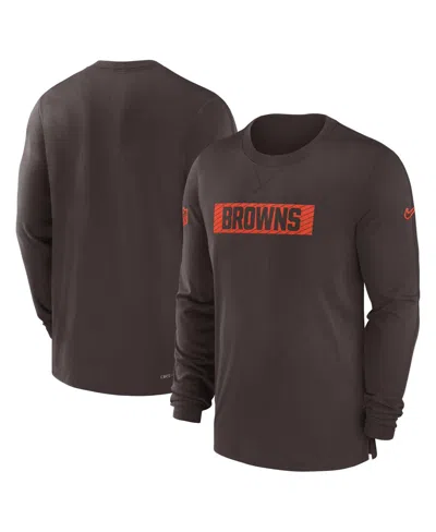 NIKE MEN'S BROWN CLEVELAND BROWNS SIDELINE PLAYER PERFORMANCE LONG SLEEVE T-SHIRT