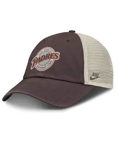NIKE MEN'S BROWN/NATURAL SAN DIEGO PADRES COOPERSTOWN COLLECTION CLUB TRUCKER ADJUSTABLE HAT