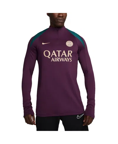 NIKE MEN'S BURGUNDY PARIS SAINT-GERMAIN 2024/25 STRIKE DRILL PERFORMANCE QUARTER-ZIP LONG SLEEVE TOP