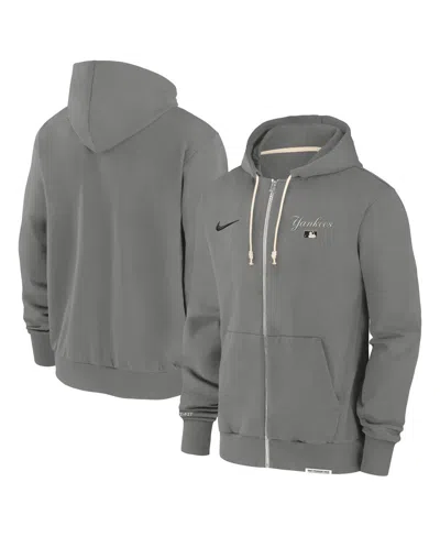 NIKE MEN'S CHARCOAL NEW YORK YANKEES AUTHENTIC COLLECTION TRAVEL PERFORMANCE FULL-ZIP HOODIE