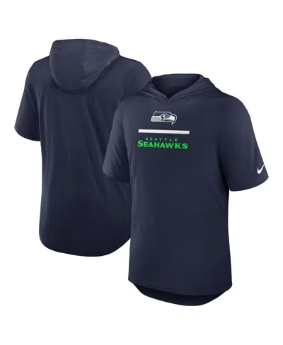 NIKE MEN'S COLLEGE NAVY SEATTLE SEAHAWKS LOCKUP TRI-BLEND HOODIE T-SHIRT