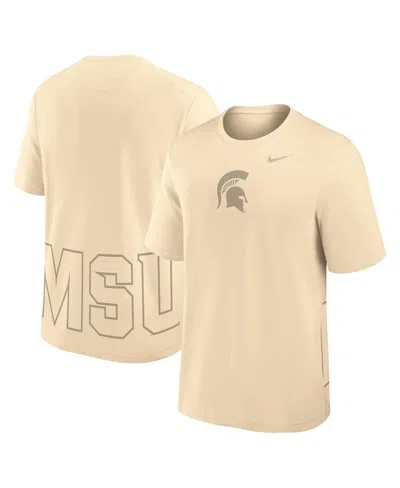 NIKE MEN'S CREAM MICHIGAN STATE SPARTANS PRIMARY STATEMENT TWO-HIT PERFORMANCE T-SHIRT