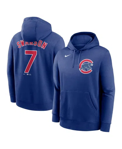 NIKE MEN'S DANSBY SWANSON ROYAL CHICAGO CUBS PLAYER NAME NUMBER CLUB PULLOVER HOODIE