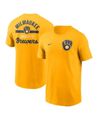 NIKE MEN'S GOLD MILWAUKEE BREWERS 2-HIT T-SHIRT
