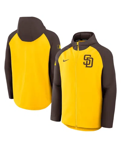 NIKE MEN'S GOLD/BROWN SAN DIEGO PADRES AUTHENTIC COLLECTION RAGLAN PERFORMANCE FULL-ZIP JACKET