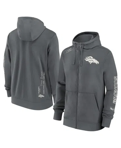 NIKE MEN'S GRAY DENVER BRONCOS STATEMENT PERFORMANCE FULL-ZIP HOODIE JACKET