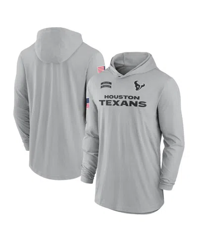NIKE MEN'S GRAY HOUSTON TEXANS 2024 SALUTE TO SERVICE LIGHTWEIGHT PERFORMANCE LONG SLEEVE HOODED T-SHIRT