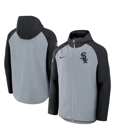 NIKE MEN'S GRAY/BLACK CHICAGO WHITE SOX AUTHENTIC COLLECTION RAGLAN PERFORMANCE FULL-ZIP JACKET