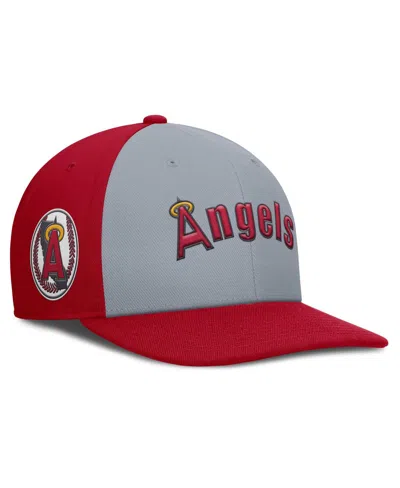 NIKE MEN'S GRAY/RED CALIFORNIA ANGELS COOPERSTOWN COLLECTION PRO PERFORMANCE SNAPBACK HAT