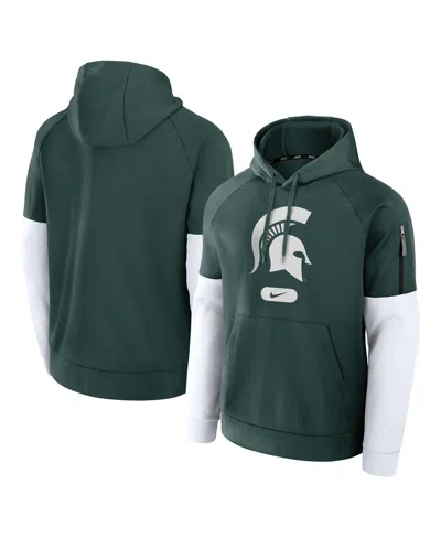 NIKE MEN'S GREEN MICHIGAN STATE SPARTANS FITNESS PERFORMANCE PULLOVER HOODIE