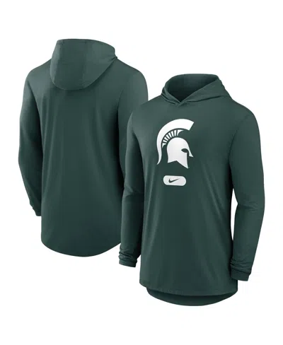 NIKE MEN'S GREEN MICHIGAN STATE SPARTANS LIGHTWEIGHT PERFORMANCE LONG SLEEVE HOODIE T-SHIRT