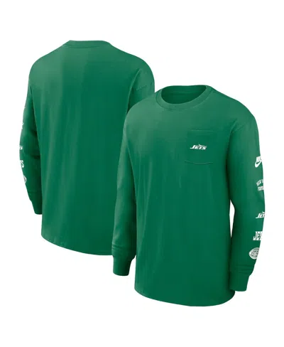 NIKE MEN'S GREEN NEW YORK JETS REWIND HEAVY MAX 90 POCKET LONG SLEEVE T-SHIRT