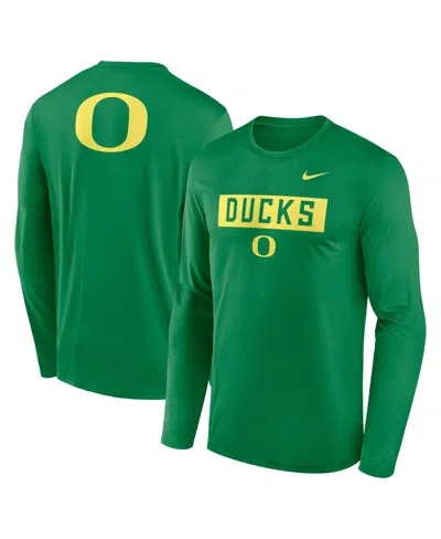 NIKE MEN'S GREEN OREGON DUCKS PRIMETIME CAMPUS 2-HIT LEGEND DRI-FIT LONG SLEEVE T-SHIRT