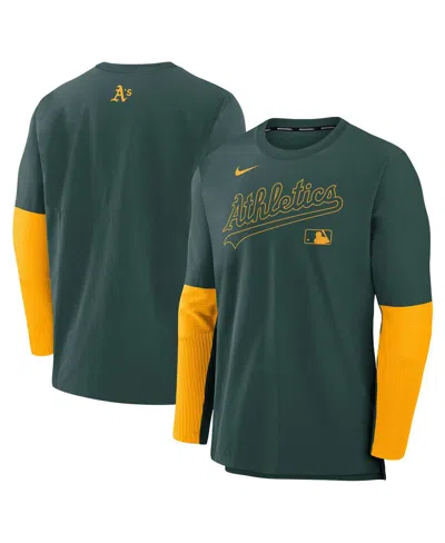 NIKE MEN'S GREEN/GOLD ATHLETICS AUTHENTIC COLLECTION LIGHTWEIGHT PLAYER TRI-BLEND PERFORMANCE PULLOVER SW