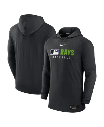 NIKE MEN'S HEATHER BLACK TAMPA BAY RAYS AUTHENTIC COLLECTION TRI-BLEND PERFORMANCE PULLOVER HOODIE