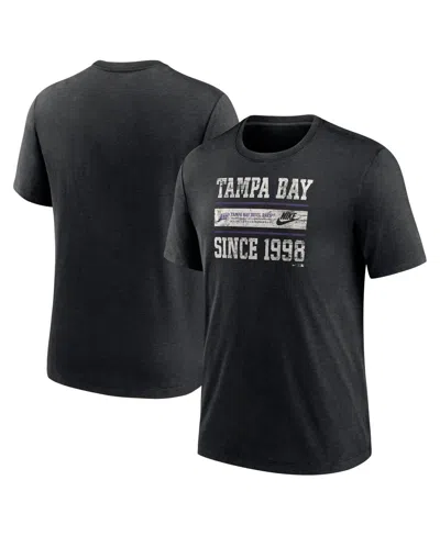 NIKE MEN'S HEATHER BLACK TAMPA BAY RAYS COOPERSTOWN COLLECTION LOCAL STACK TRI-BLEND T-SHIRT