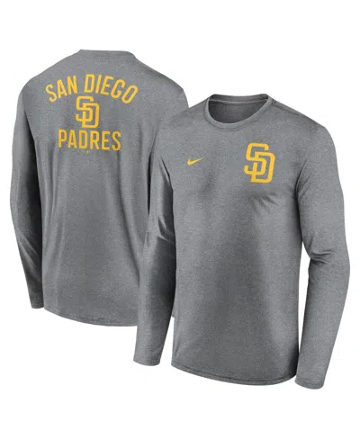 NIKE MEN'S HEATHER CHARCOAL SAN DIEGO PADRES 2-HIT LEGEND PERFORMANCE LONG SLEEVE T-SHIRT